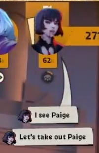 Mina player (in-game) chat: "I see Paige." One second later: "Let's take out Paige."