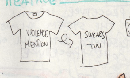 violence mention (front) swears tw (back)
