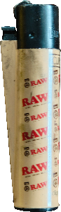 beige clipper with the RAW logo patterned all over it