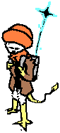 small chicken style character looking annoyed. they have a backpack with a glowing projection out back, like an antenna.