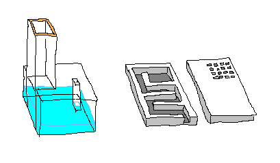 orthographical mspaint line drawings of blocky chambers.