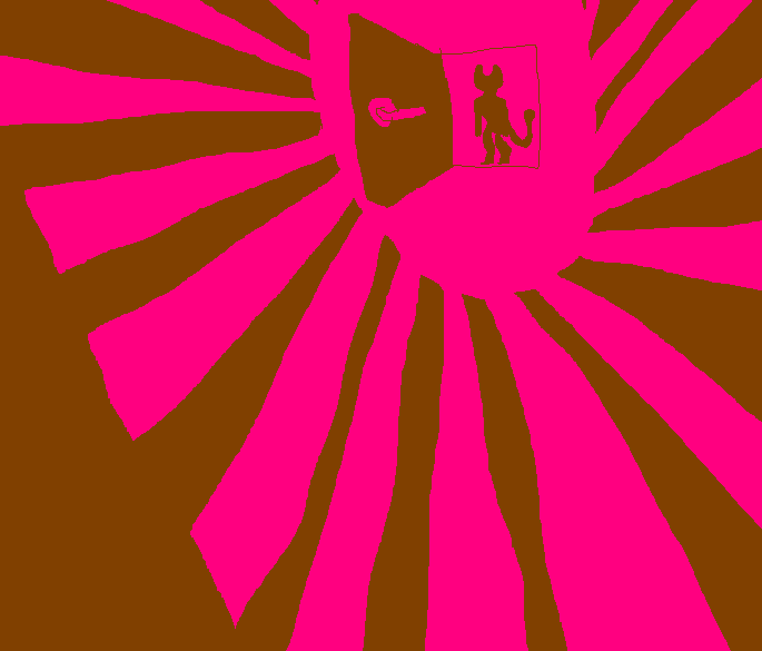 dramatic mspaint silhouette drawing of person opening the door to their house